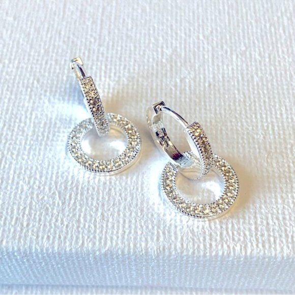 925 Sterling Silver Sparkling Double Cubic Zircon Round Hoop Earrings - Picture 4 of 9